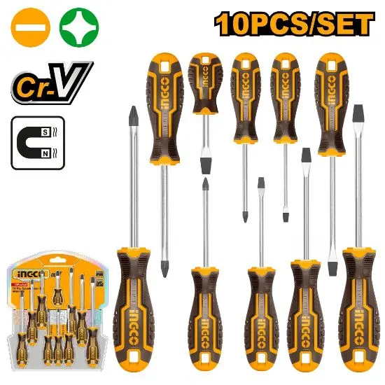 [HKSD1028] 10 Pcs طقم مفكات كوتشوك صناعي