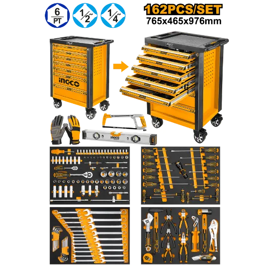 [HTCS271621] 162 Pcs خزانة مع طاولة عدة 7 جوارير متحركة