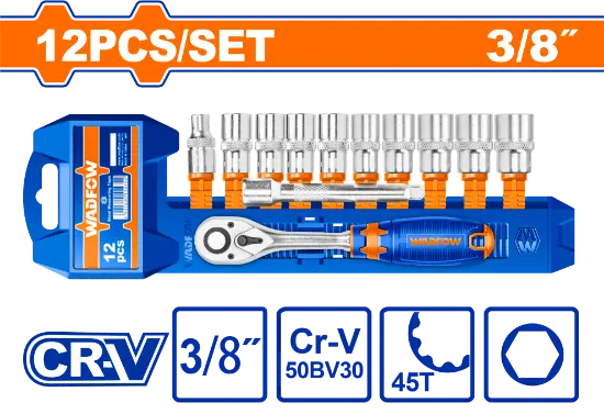 [WST3212] 12Pcs 3/8" CR-V طقم طربوش مع طقطاق