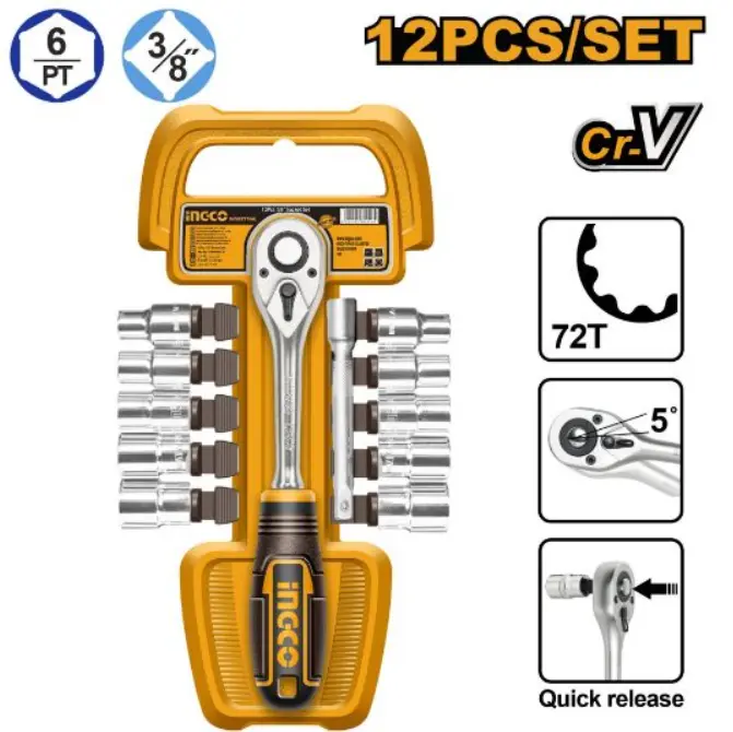 [HKTS38122] 12pcs 3/8" طقم طقطاق