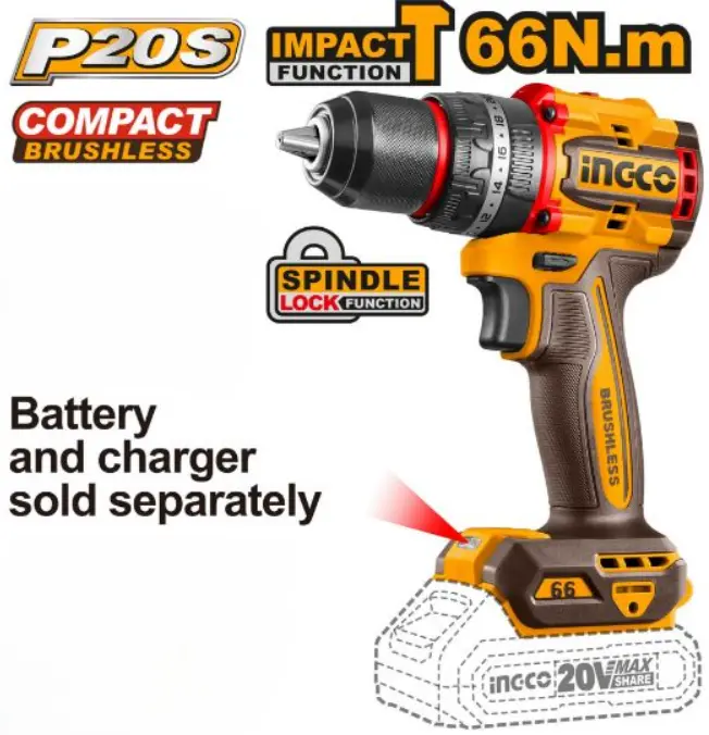 [CIDLI206681-F] 20V 66n.m Lithium-Ion Compact Brushless Cordless Impact Drill فدار Price 49.95$