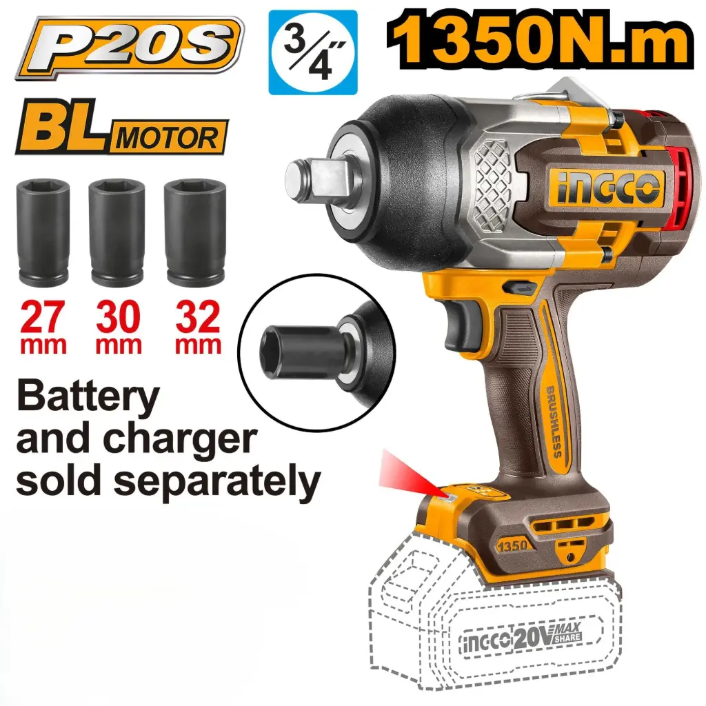 [CIWLI201351-F] 20V BL 1350N.m 3/4" فرد شد عزق بطارية فدار Price 229.80$