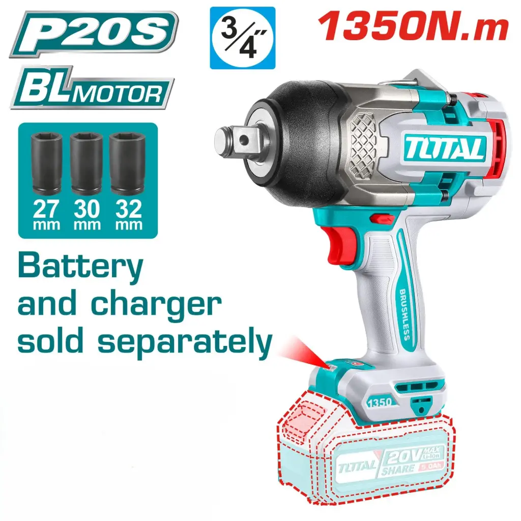 [TIWLI201351-F] 20V 1350N.m 3/4" فرد شد عزق بطارية فدار Price: 194$
