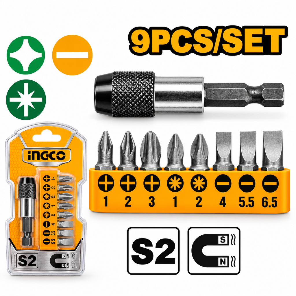 [AKSD0071] 9Pcs (-,+) طقم وصلة كبس + 8 رؤوس مفك