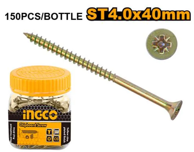 [HWBS4004011] 150Pcs ST4.0X40mm علبة براغي خشابي اصفر مصلب