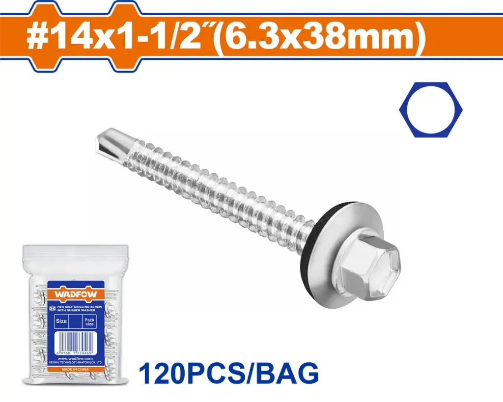 [WXS4914] 120Pcs 14x1-1/2" (6.3x38mm) TOT برغي راس مسدس مزيبق