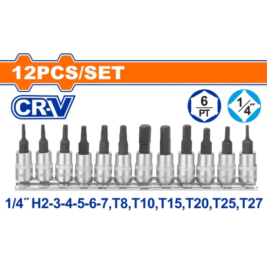[WST2414] 12Pcs 1/4" طقم طربوش مسدس و منجم فدار