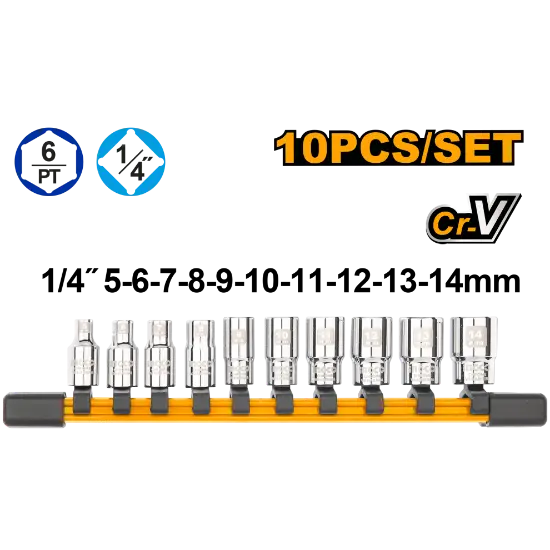 [HKTS14103] 10pcs 1/4" طقم طربوش فدار كروم
