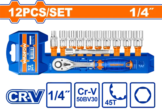 [WST4212] 12Pcs 1/4" CR-V طقم طربوش مع طقطاق