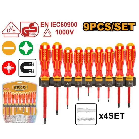 [HKISD0908] 9Pcs 1000V طقم مفكات شق ومصالب معزول