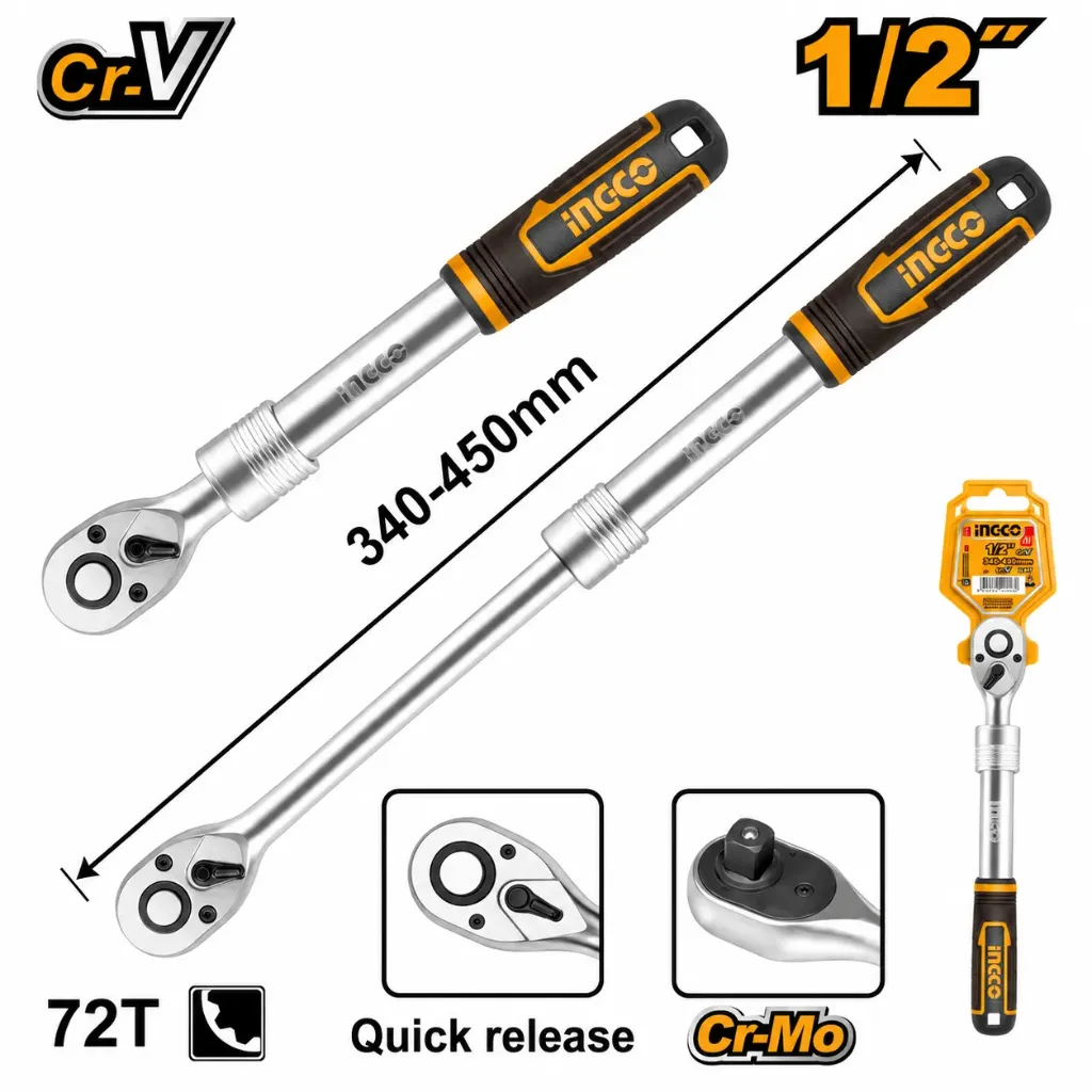 [HRTH08128L] 1/2" 340-450mm 72T مسكة طقطاق تيليسكوبيك