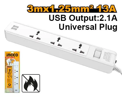 [HES13041VSB] 13A USB وصلة كهرباء 3 مخارج