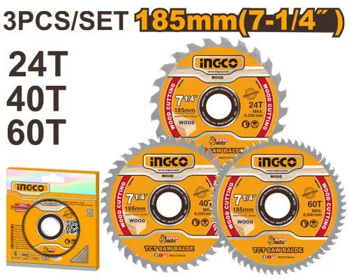 [TSB51852153] 185mm 3PCS 24/40/60T طقم ديسك خشب