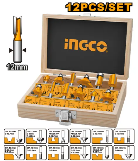 [AKRT1221] 12Pcs 12mm طقم ريش راوتر