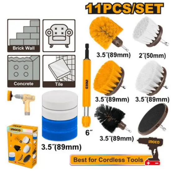[WCB1101] 11Pcs طقم فراشي تنظيف مع ممسك للمقدح