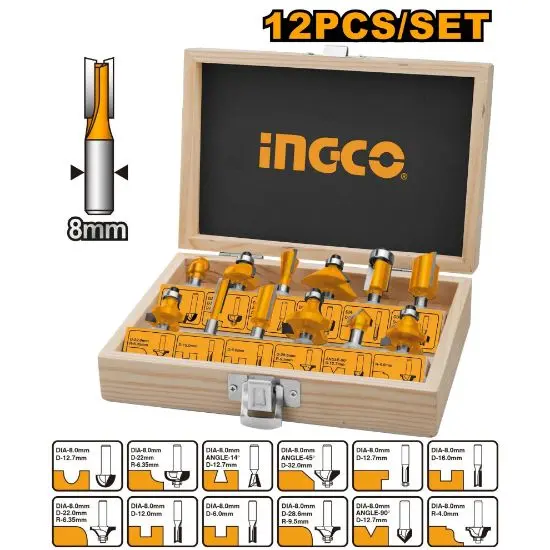 [AKRT1211] 12Pcs 8mm طقم ريش راوتر-