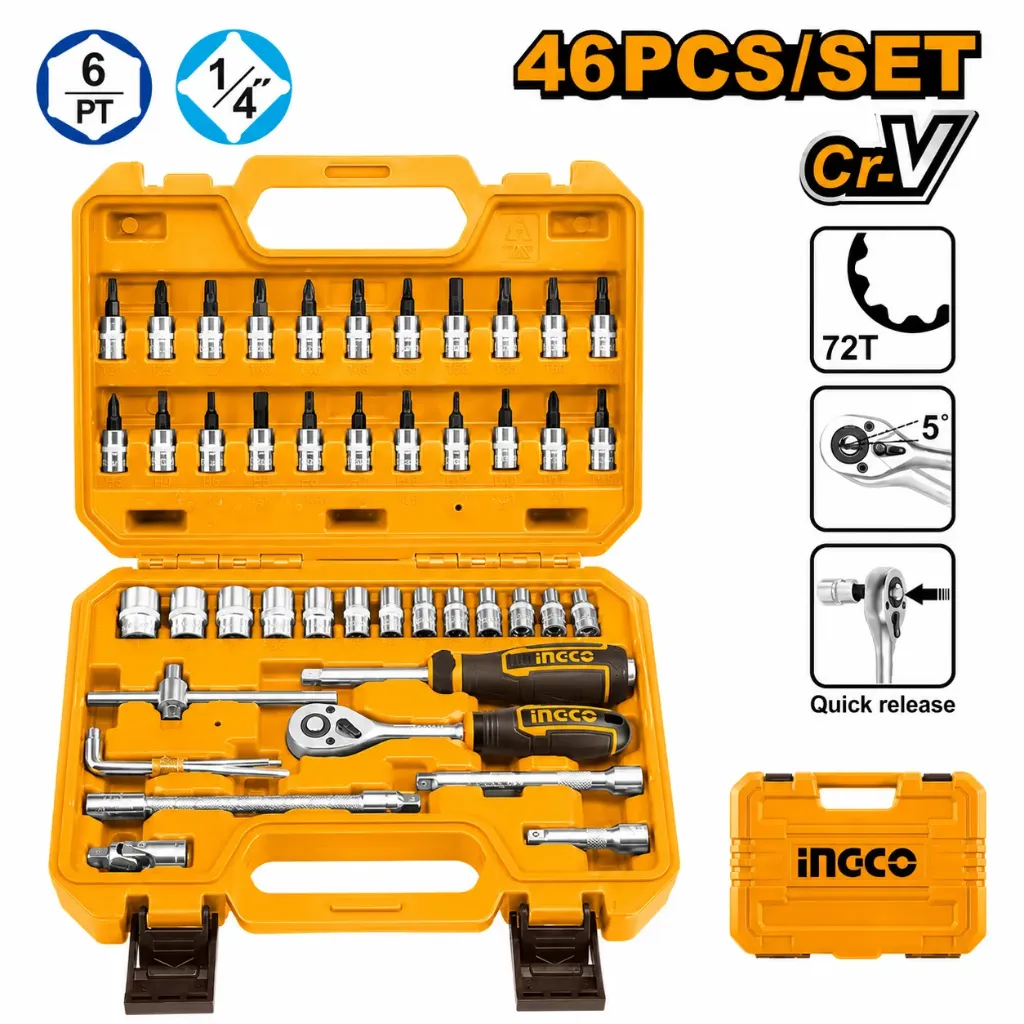 [HKTS14462] 46Pcs (1/4") طقم طربوش طقطاق علبة بلاستك