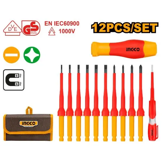 [HKISD1201] 12Pcs 1000V طقم مفكات شق ومصالب معزول مسكة تبديل