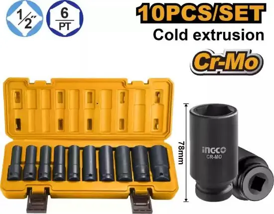 [HKISSD12102L] 10 Pcs 1/2" طقم طربوش بولاد طويل