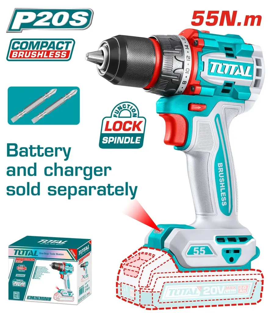 [TDLI205581] TOTAL 20V Brshless Cordless Drill 55n.m Price 33.65$