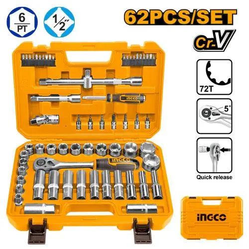 [HKTS12602] 62Pcs (1/2",1/4") طقم طربوش طقطاق علبة بلاستك