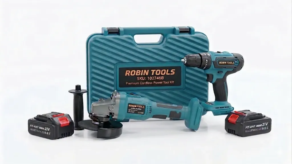 [102746B] ROBIN Fit-Bat Cordless Drill & Angle Grinder 2Pcs set with 2 batt in BMC Price 75$