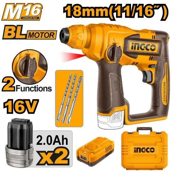[CRHLI16168] 16V 2Batt 2Ah+Char+Box 18mm BL بطارية SDS مقدح