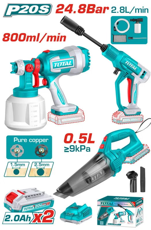 [TOSLI230522] Cordless 3 pcs combo kit (Presure Washer + Vaccum Cleaner + Spray Gun)