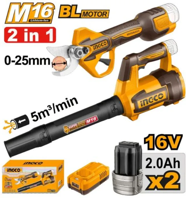 [COSLI250385] 16V 2Batt 2Ah+Char+Box 25mm BL مقص شحالة + بلور حدائق