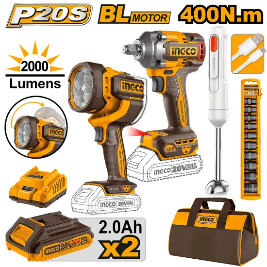 [COSLI240961] 20V 2Batt 2Ah bag 400N مجموعة فرد شد عزق +بروجكتور +بلاندر