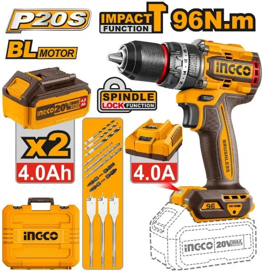 [CIDLI20968] Brushless cordless impact drill 96n.m