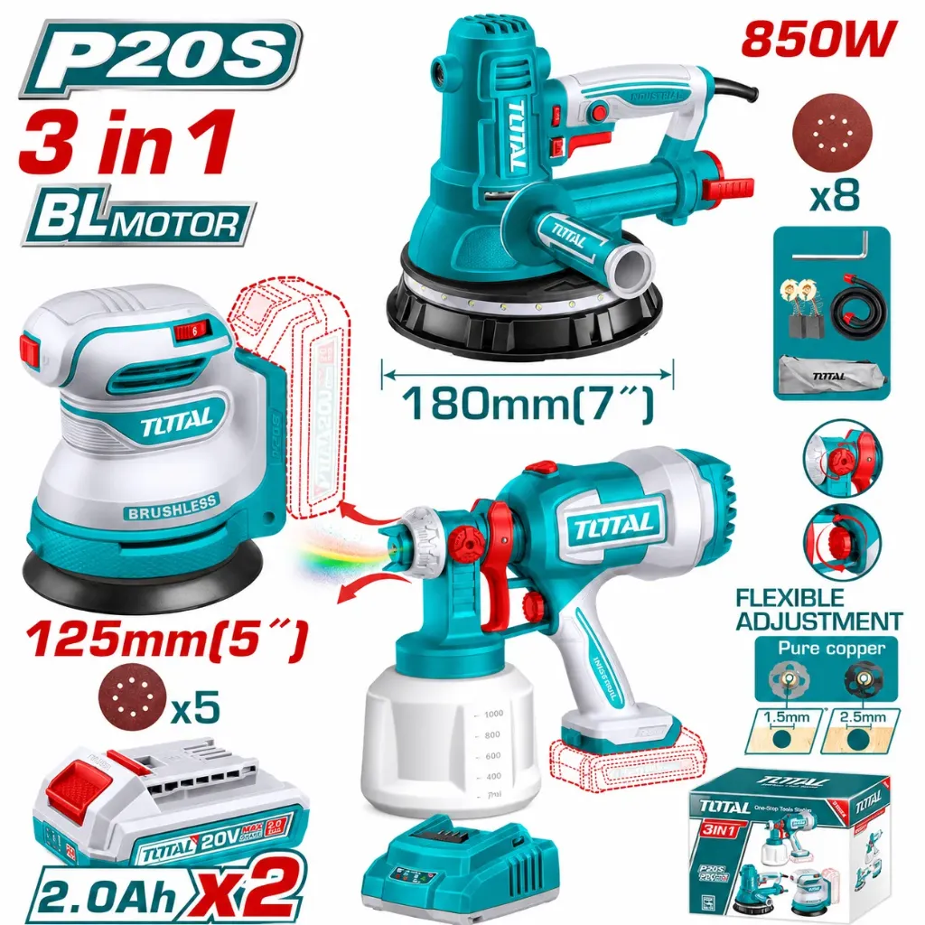 [TOSLI250282] 3Pcs Combo Kit (Spray Gun 20V + 850W Sander + Sander 20V) Price: 177.55$