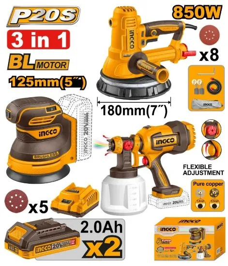 [COSLI250282] 20V 2Batt 2Ah مجموعة حفافات وفرد رش بويا على البطارية