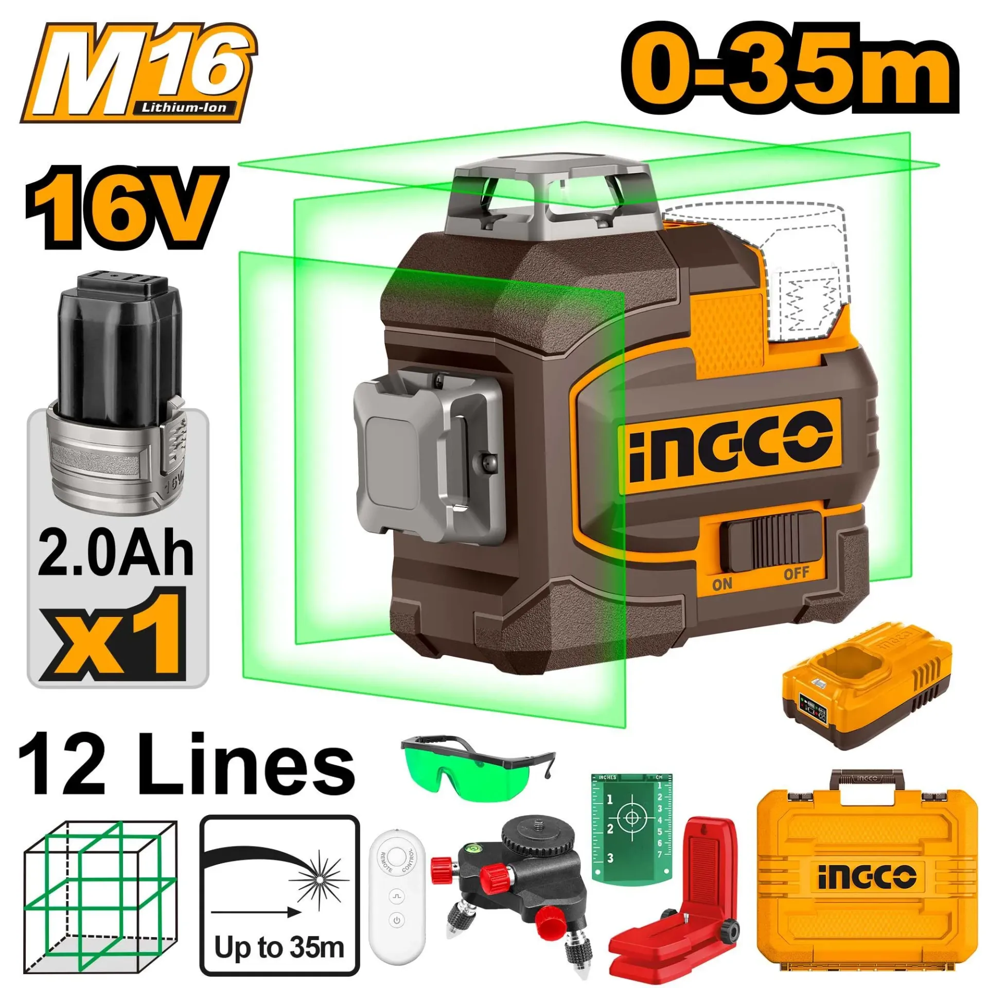[HLL301201] 16V 1Batt+char+Box 5 lines ليزر شقلة اخضر