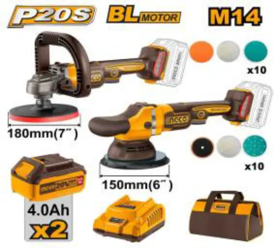 [COSLI241191] 2Pcs Polisher Combo Kit 20V +2Batt 4Ah +Char+Bag