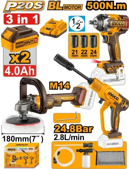 [COSLI250184] 20V صاروخ بوليش+فرد رش غسيل+فرد شد عزق