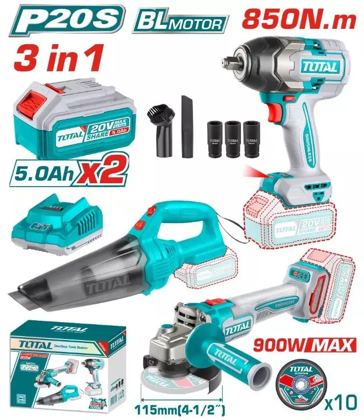 [TOSLI240789] 3Pcs Combo Kit ( Impact Wrench + Angle Grinder + Vaccum ) Price 199.80$