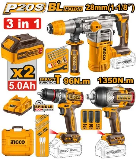 [COSLI250281] 20V 2Batt 5Ah+Box كومبرسور وفرد شد 1350 ومقدح بطارية رجراج