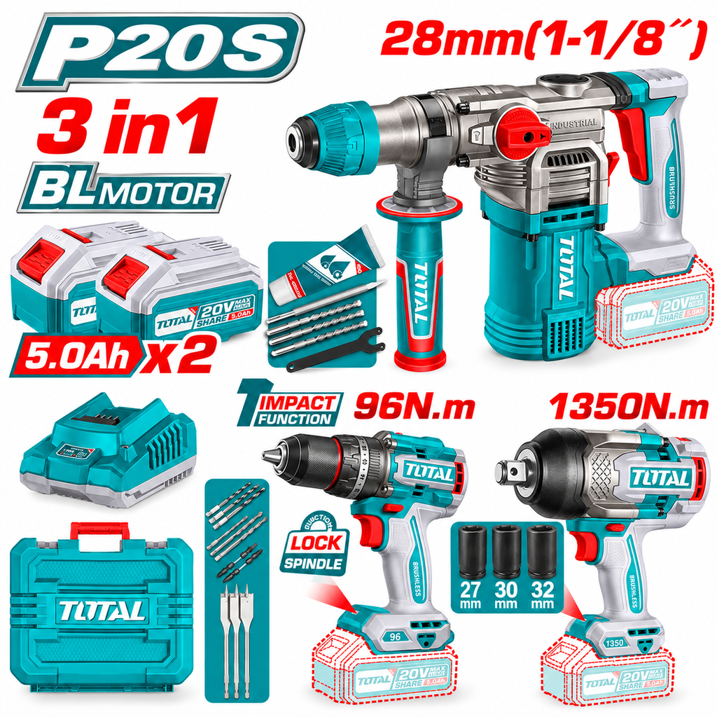 [TOSLI250281] 3pcs Combo Kit فرد شد عزق 1350N.m +96N.m كومبرسور 28+ مقدح