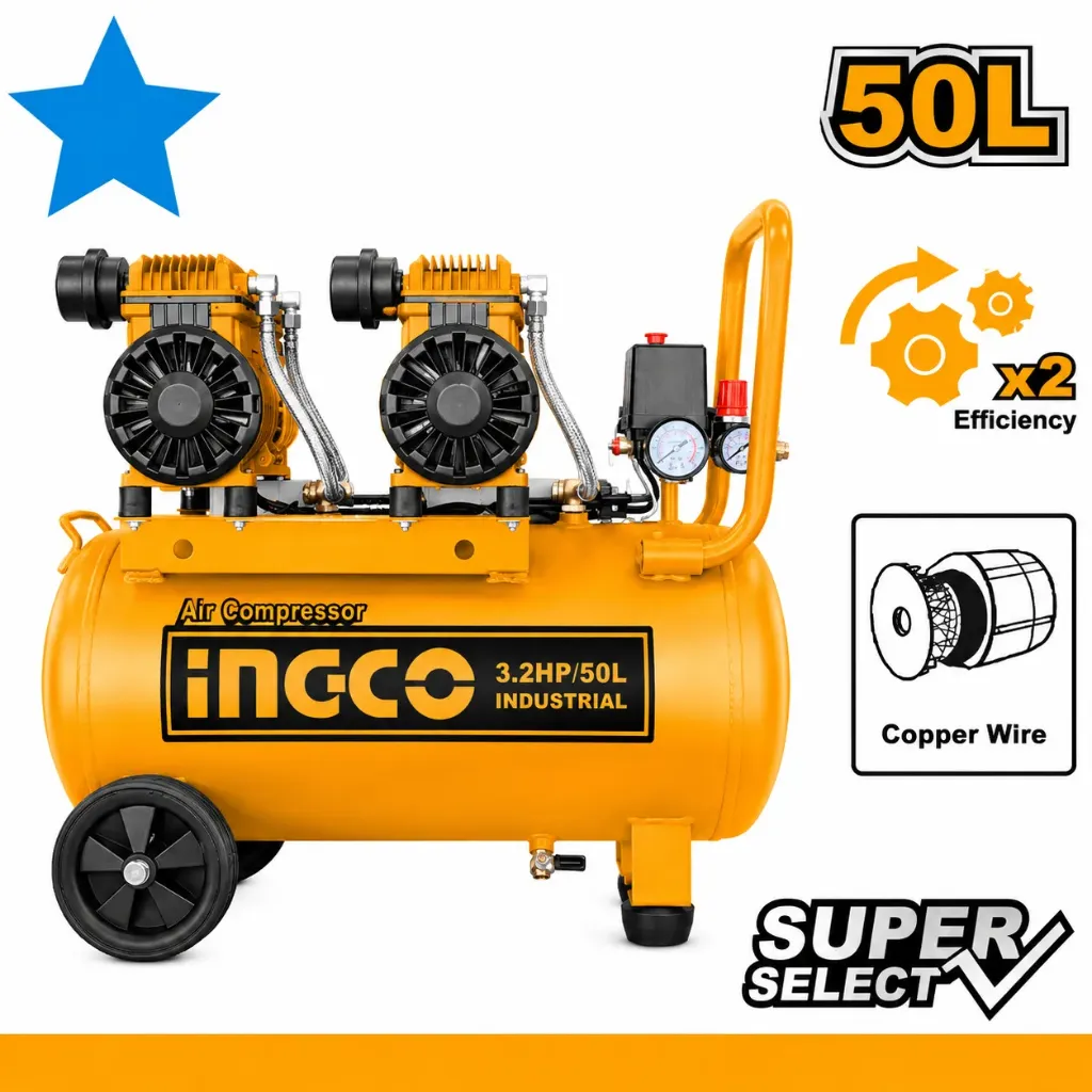 [ACS224501] 50L 2x1200W (3.2HP) كومبرسور هواء كاتم