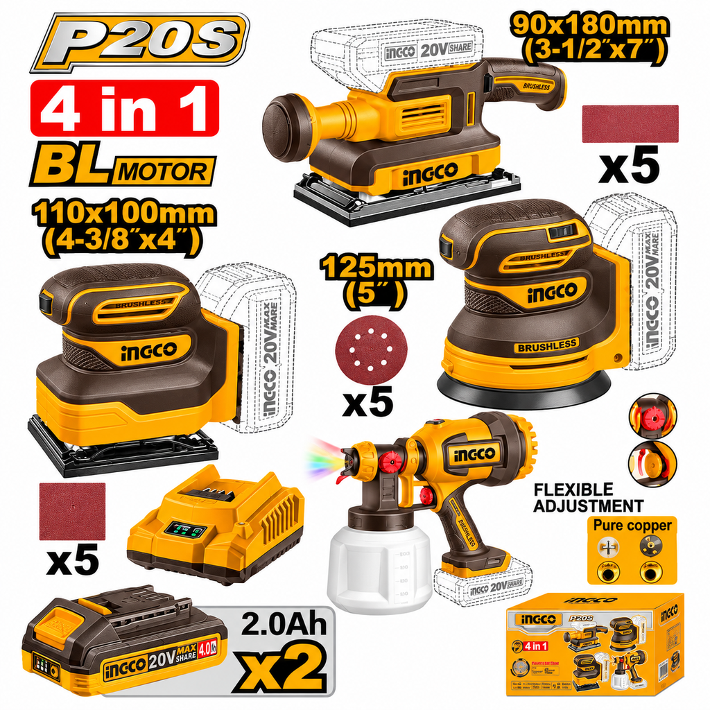 [COSLI250383] 20V 2Batt 2Ah+Char مجموعة حفافات وفرد رش بويا بطارية