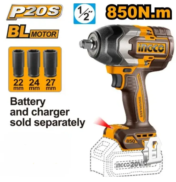 [CIWLI20851-F] 20V  BL 850n.m 1/2"  فرد شد عزق بطارية فدار Price 124.30$