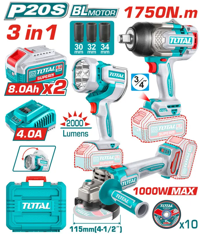 [TOSLI250593] 20V 2Batt 8Ah 1750n.m عرض ثلاث قطع  (فرد شد عزق+بروجكتور+صاروخ) Price 371$
