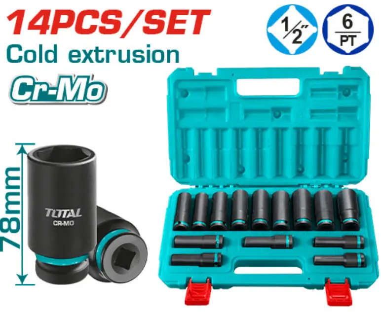 [THKISD12143L] 14 Pcs 1/2"Dr. Deep impact socket set