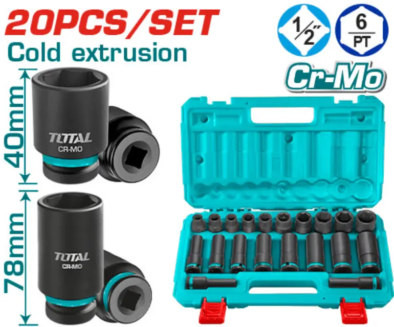 [THKISD12203L] 20 Pcs 1/2"Dr. Impact socket set