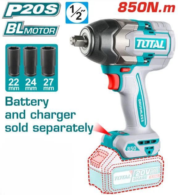 [TIWLI20851-F]  20V 850N.m 1/2'' فرد شد عزق صناعي فدار Price 105.45$