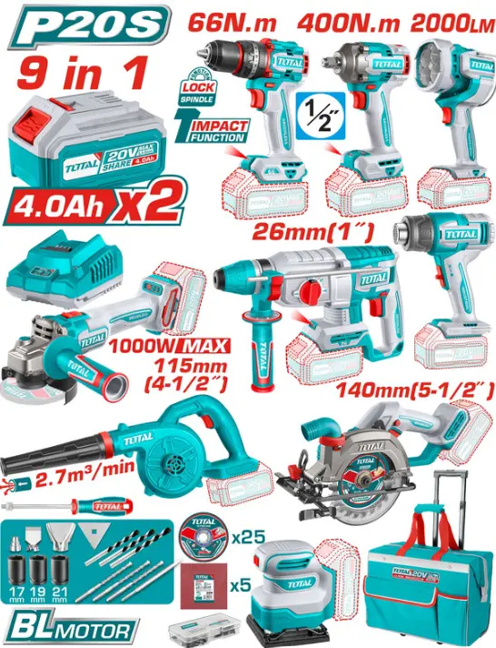 [TOSLI250381] 20V 9Pcs مجموعة عدة صناعية Price 400$