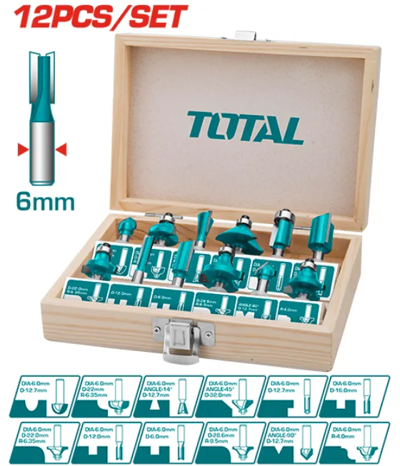 [TACSR0121] 12pcs 6mm طقم ريش راوتر