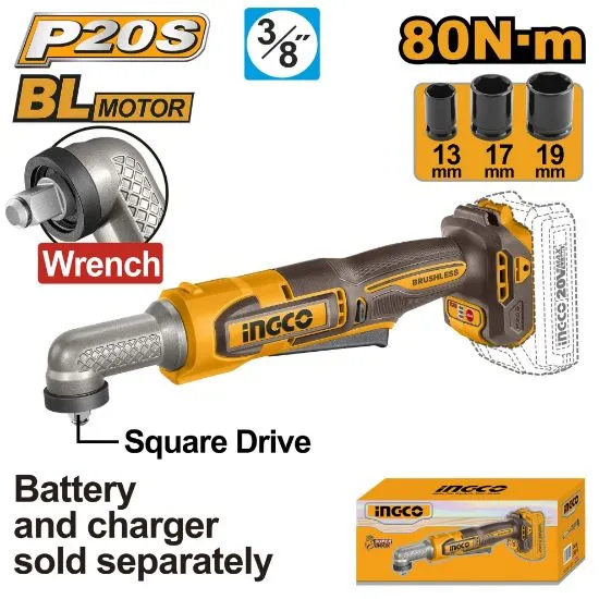 [CAIWLI2081] 20V Square Drive 3/8" 80N.m مسكة فك عزق طقطاق زاوية بطارية
