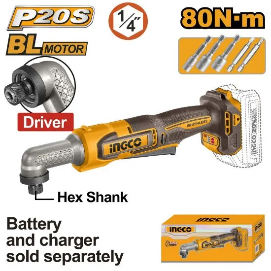 [CAIRLI2081] 20V Hex shank 1/4" 80N.m مسكة فك براغي طقطاق زاوية بطارية